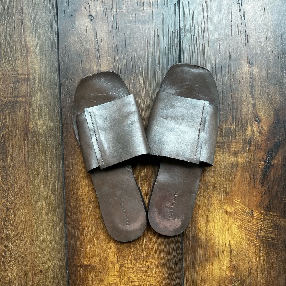 Brown Leather Slide Sandals